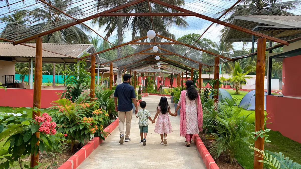 Family enjoying a one-day outing at Hombale Resort near Kanakapura